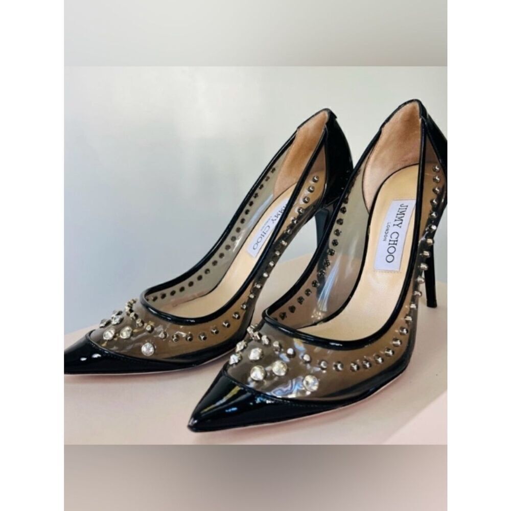🛍️ Jimmy Choo Authentic Black and Silver Studded Heels w Original Packaging - Picture 15 of 17